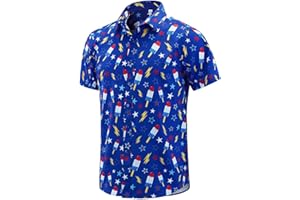 EUOW Men's Hawaiian Shirt Short Sleeve Printed Button Down Summer Beach Dress Shirts