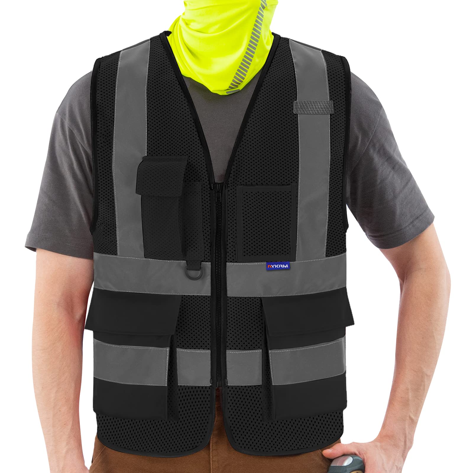 hi vis vest mesh black High Visibility vest mesh Hi Vis Executive Vest Waistcoat with Phone & ID Pockets — image 1