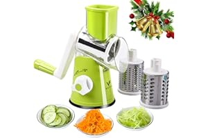 FAVIA Rotary Cheese Grater, Kitchen Speed Mandoline Vegetable Slicer Grinder with 3 Interchangeable Blades,Easy to Clean Shredder for Fruit, Vegetables, Nuts (Green)