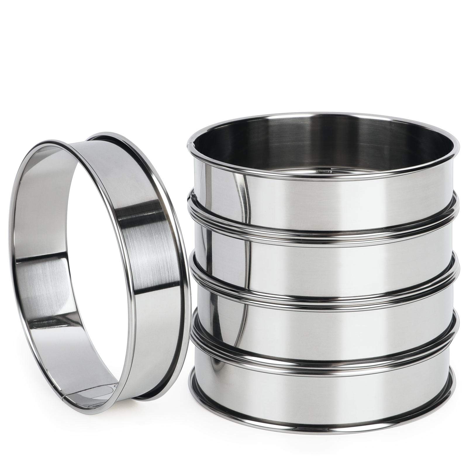 Photo 1 of FANGSUN 4 Inch English Muffin Rings, Stainless Steel Crumpet Rings, Tart Rings for Baking, Double Rolled Nonstick Round Cake Ring, Metal Pastry Ring Mold for Dessert Food Making Tool