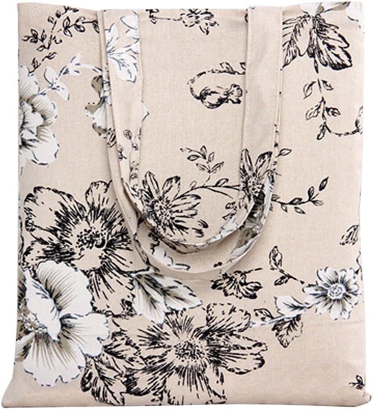 Caixia Women's Cotton Daisy Floral Canvas Tote Shopping Bag Light Brown