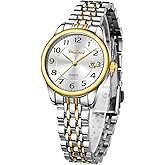 Taxau Gold Silver Two Tone Women Stainless Steel Watch Small Wrist ElegantDress Watch for Women Fashion Luxury Waterproof Day Date Analog Quartz Ladies Watches