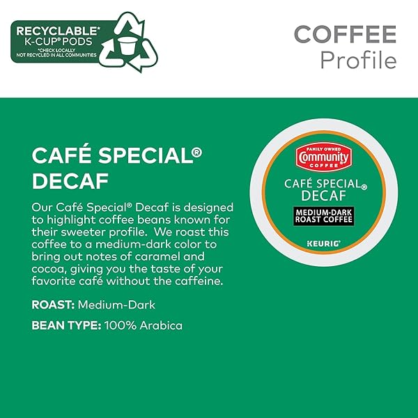 COMMUNITY COFFEE CAFÉ SPECIAL DECAF 24 COUNT COFFEE PODS, MEDIUM-DARK ROAST, COMPATIBLE WITH KEURIG 2.0 K-CUP BREWERS, 24 COUNT (PACK OF 1)