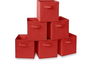 Casafield Set of 6 Collapsible Fabric Cube Storage Bins, Red - 11" Foldable Cloth Baskets for Shelves, Cubby Organizers & More