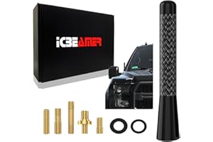 [Upgraded 2024] ICBEAMER 3" 76mm Carbon Fiber & Matte Black Aluminum Short Car Radio Antenna - Universal Fit for AM/FM - Internal Copper Coil - Replacement for Car, Truck, Van