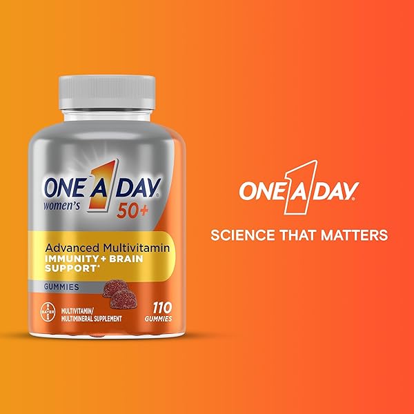 ONE A DAY WOMEN’S 50+ GUMMIES, ADVANCED MULTIVITAMIN FOR WOMEN, VITAMINS FOR BRAIN SUPPORT AND IMMUNITY SUPPORT, MULTIVITAMINS WITH SUPER 8 B VITAMIN COMPLEX, 110 COUNT