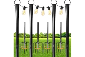 MULIVID 10Ft Metal String Light Poles with Fork for Outdoor Post Lights,4 Pack Pole for Hanging Christmas Lights Garden, Patio, Wedding, Backyard, Deck, Party