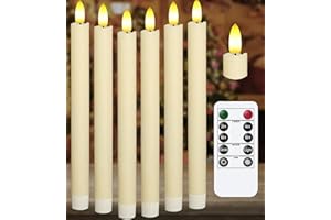 Upgraded Real Wax LED Flameless Taper Candles with Remote, KSWING 6 PCS Ivory Candlesticks Battery Operated 3D Flickering - 9.6" Long Realistic Fake Candle Sticks for Home/Wedding/Fireplace Xmas Decor