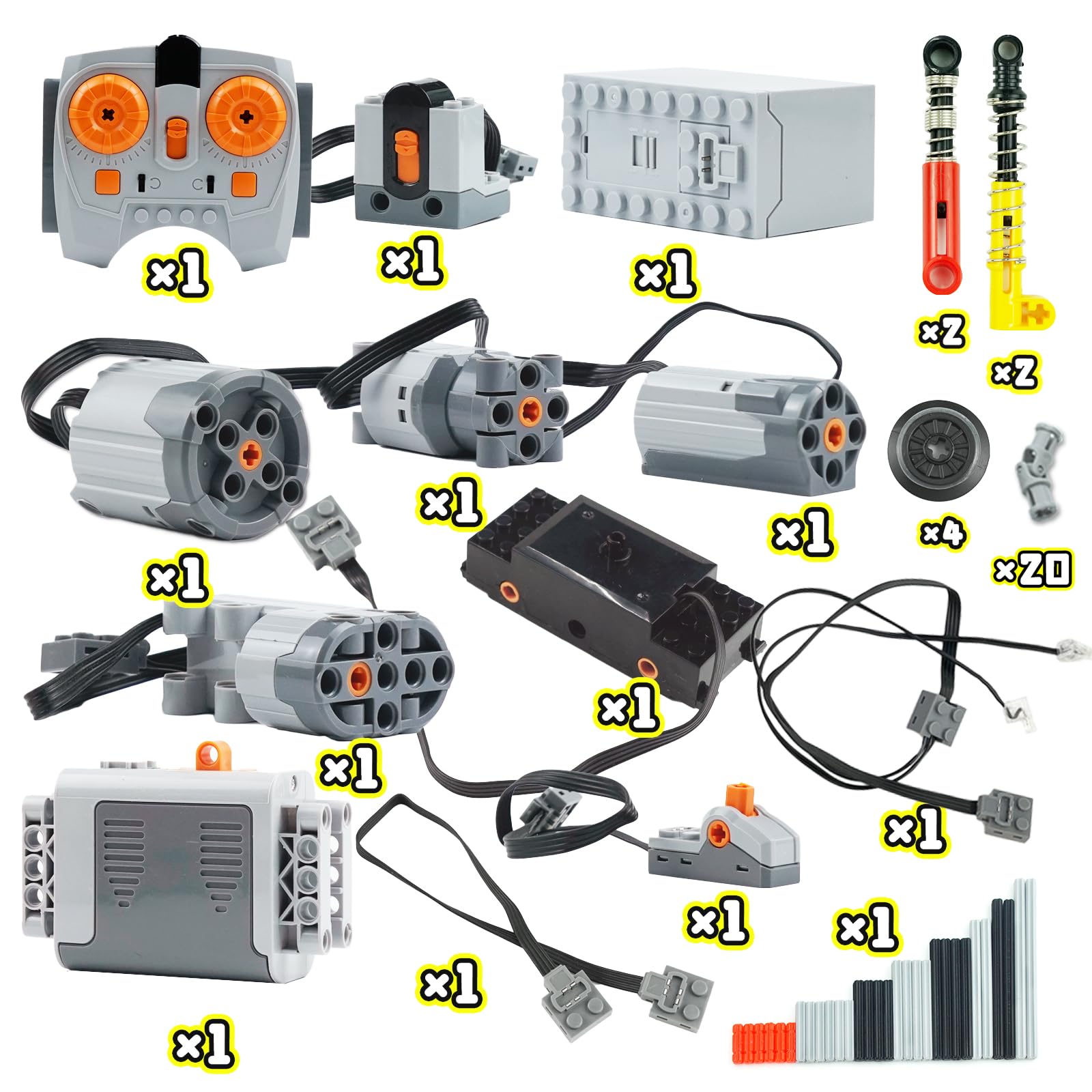 70PCS Power-Function-Motor-Kit Compatible with Technic-Parts,Battery-Remote-Control Receiver Building Block Sets Cars-Train-Accessories Speed Motors Parts