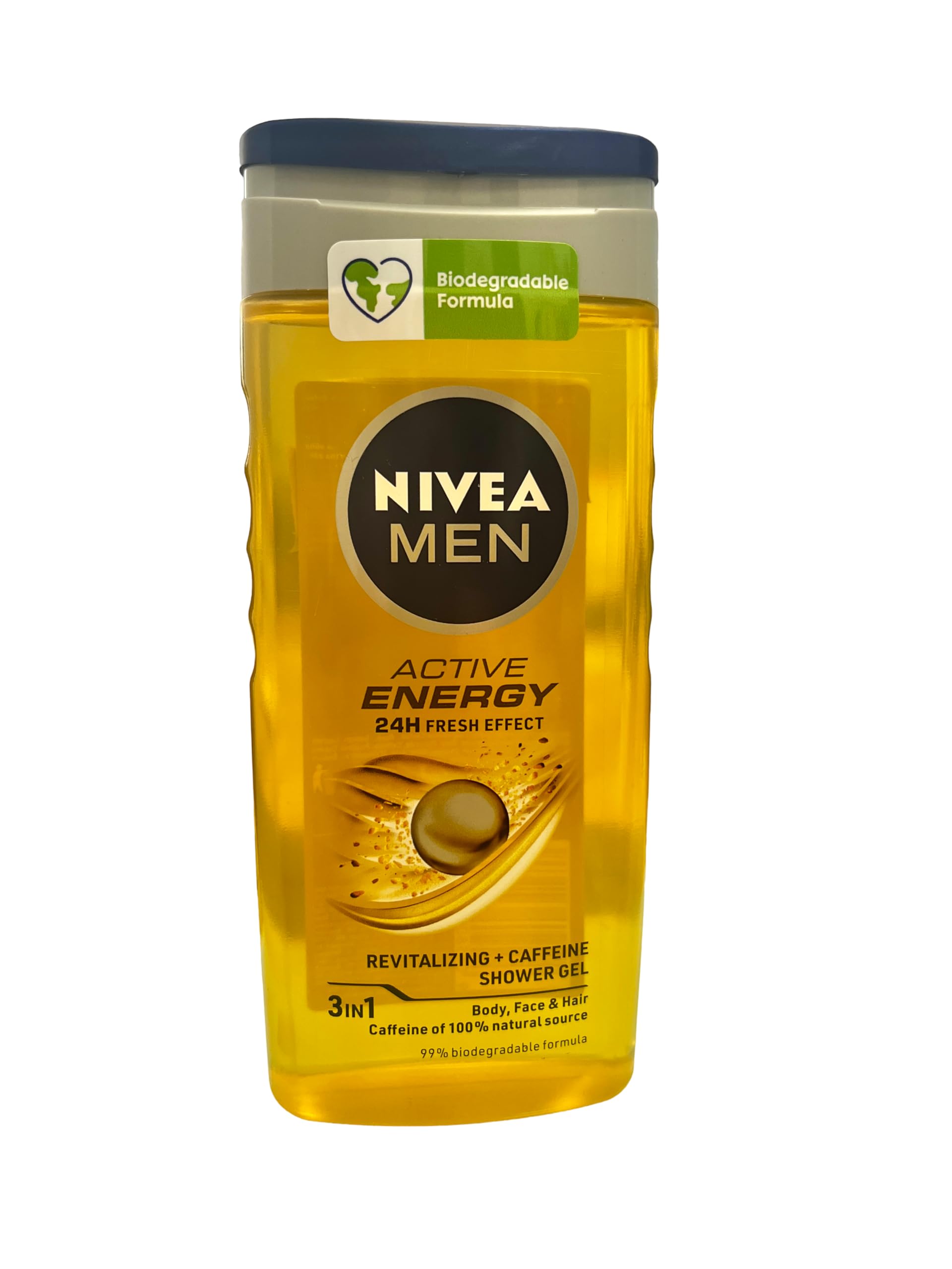 NIVEA MEN Active Energy Shower Gel (250ml), Refreshing Shower Gel with Natural Caffeine, Revitalising Shower for Body, Face and Hair