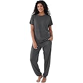 Joyaria Women's Bamboo Viscose Pajamas Short Sleeve Round Neck Top & Jogger Pajama Pants with Pocket S-XXL