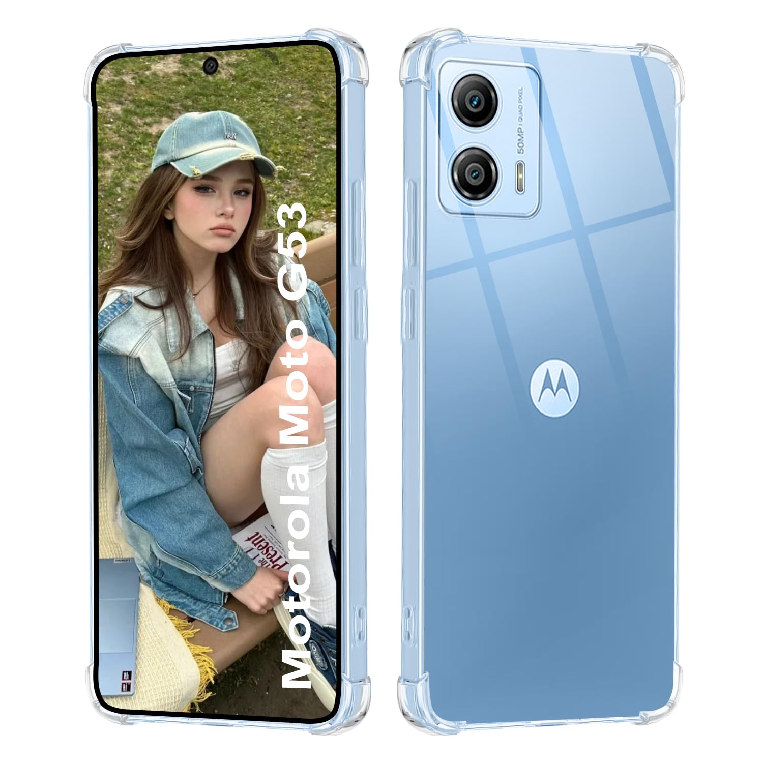 ISOI - Case Compatible with Motorola Moto G53 5G, with Shockproof Airbag Bumper Full Protection, Ultra-thin Soft TPU Silicone Protective Case - Transparent