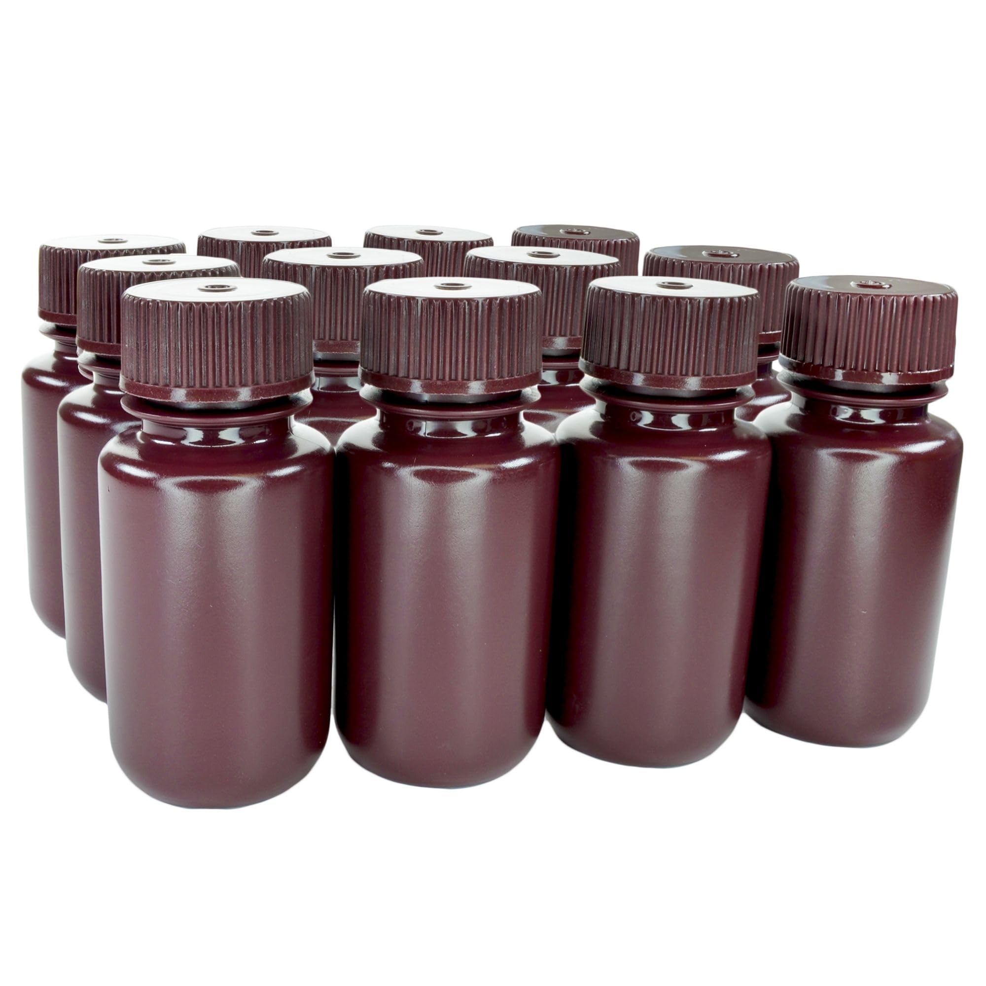 EISCO - Pack of 12, 60mL Wide Mouth Amber HDPE