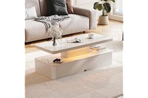 SiliBamb Modern LED Coffee Table, 40 Inches, 16 Colors LED Lights, 2 Tier Rectangular Center Table, Large Storage Space, High