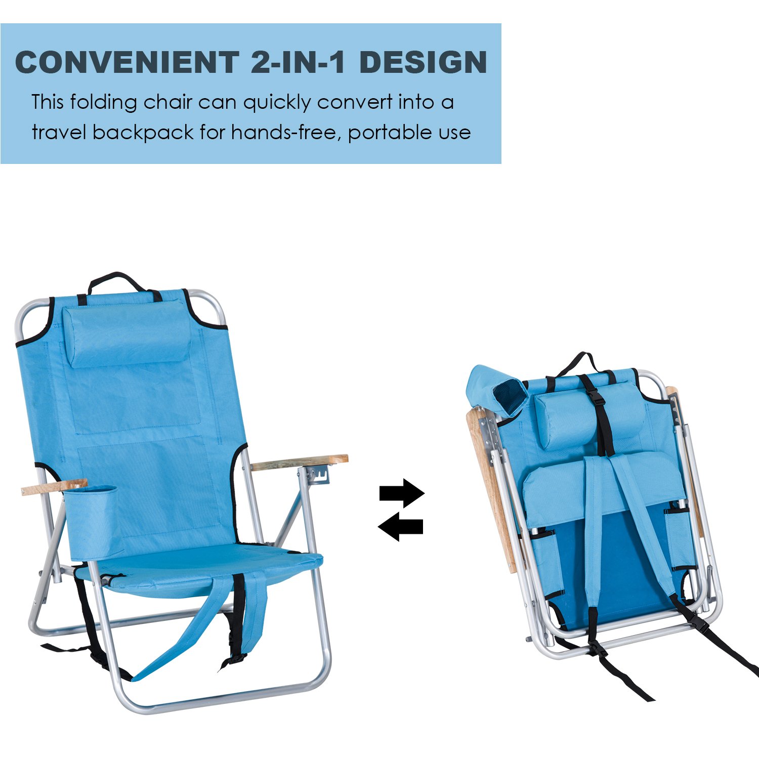 Outsunny Aluminum Backpack Camp Chair Backpack With Headrest And Storage Blue