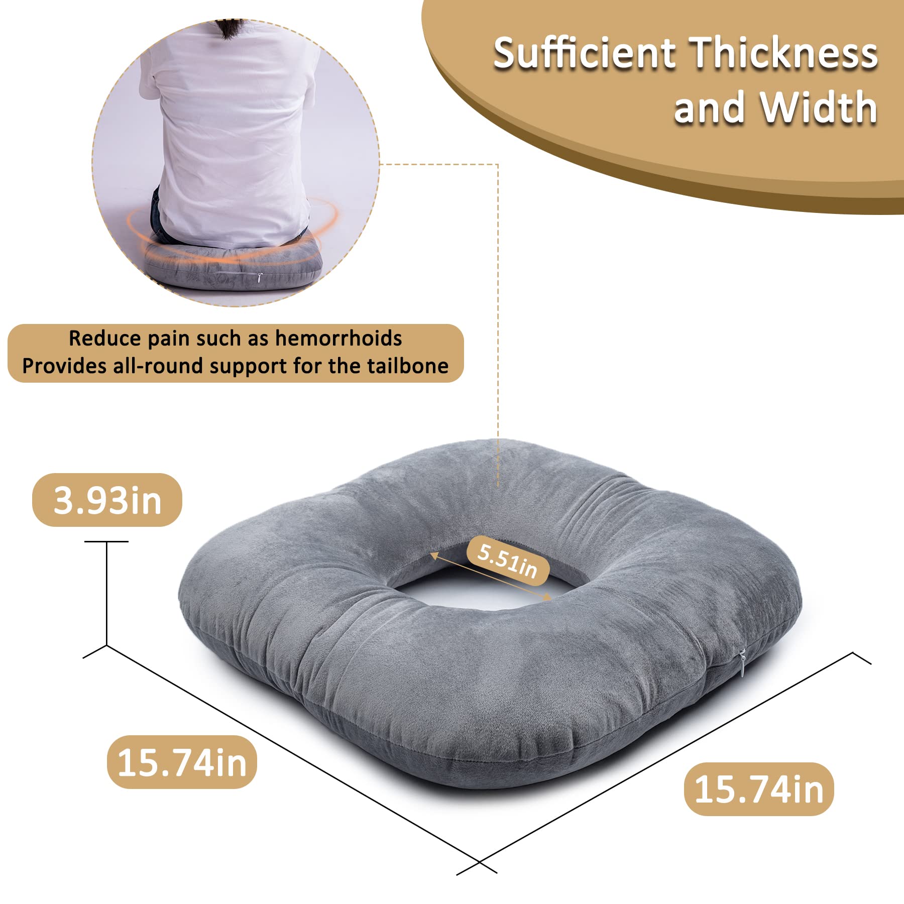 Donut Pillow for Tailbone Pain Relief, Wheelchair Cushion for Hemorrhoids and Bed Sores, Pregnancy, Donut Pillow Suitable for Office, Long Travel, Car and Home Sofa