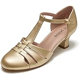 YESSA 1920s Shoes for Women,T-Strap Character Shoes,2" Dance Shoes for Ballroom Latin Salsa Folklorico Tango Swing Wedding Gatsby Shoe