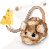 Migipaws Interactive MigiMouse Cat Toy 360&deg; Rolling &amp; Spin with Mesh Plastic Tail for Indoor Cats Smart Motion Sensor, Realistic Squeak, Rechargeable Plush Kitten Toy(Brown Long)