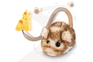 Migipaws Interactive MigiMouse Cat Toy 360° Rolling & Spin with Mesh Plastic Tail for Indoor Cats Smart Motion Sensor, Realistic Squeak, Rechargeable Plush Kitten Toy(Brown Long)