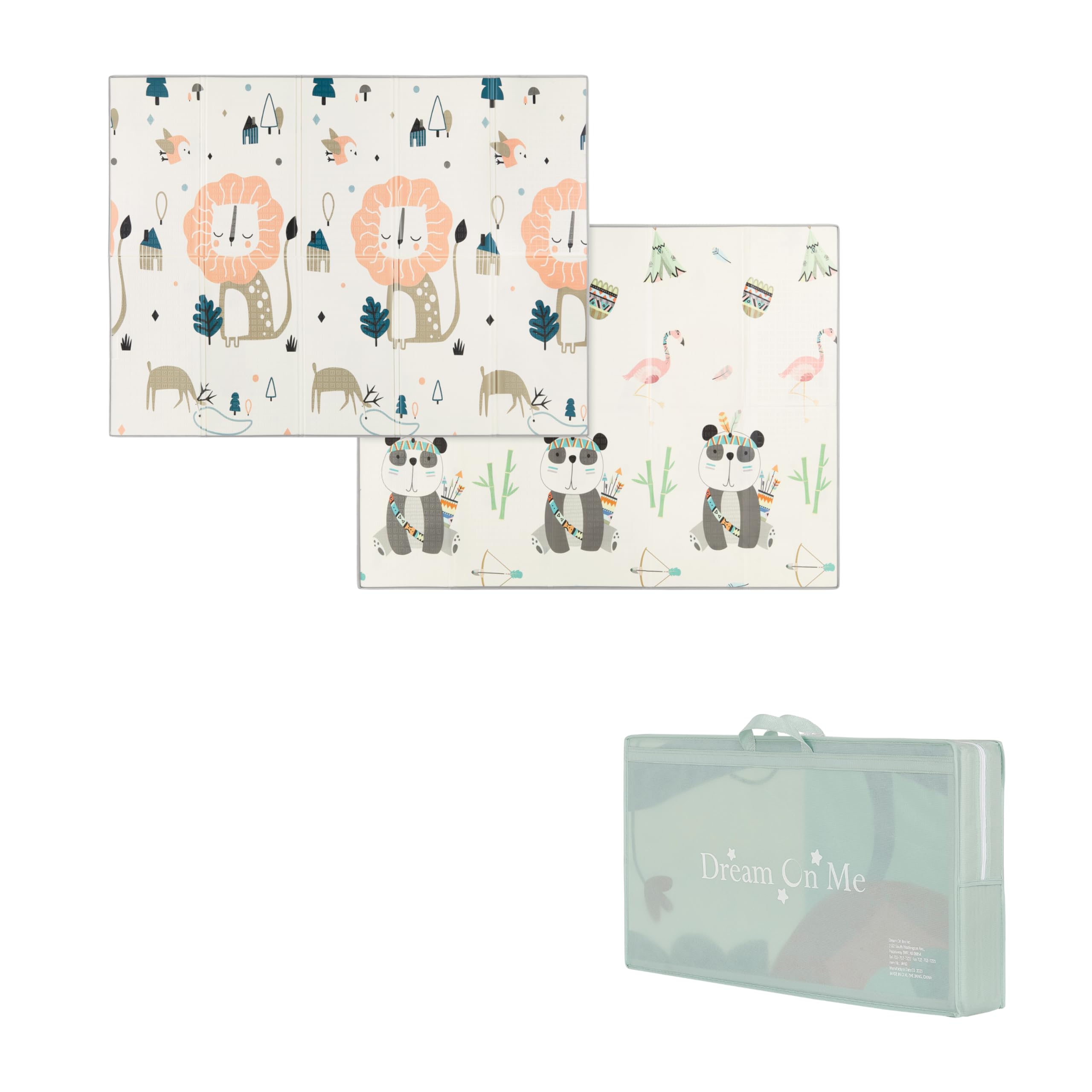 Dream On Me Play Time Reversible Baby Play Mat Foldable Extra Large Thick Foam Crawling Playmats for Toddlers Waterproof Portable Playmat , Goofy Den Image