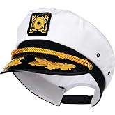 Wall2Wall Captain Yacht Hat Costume Accessory | Adjustable White Sailor Captain Snapback Cap for Adults | Nautical Navy Party, Halloween &amp; Boat Captain Dress Up Hat