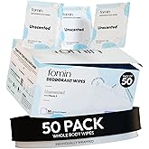 FOMIN Travel Deodorant Wipes - 50 Count - Unscented - pH Balanced, Hypoallergenic Mini Deodorant For Women and Men - Plastic-Free, Individually Wrapped Underarm & Body Wipes