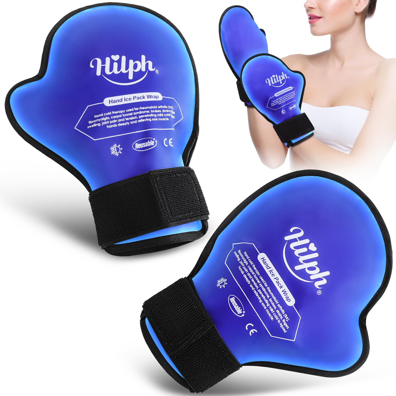 Hilph Ice Gloves for Hands Injuries (2 Pack), Hot Cold Therapy Hand Ice Pack Ice Gloves for Chemotherapy Neuropathy Full Coverage Hand Ice Packs for Arthritis, Carpal Tunnel, Swelling, Finger