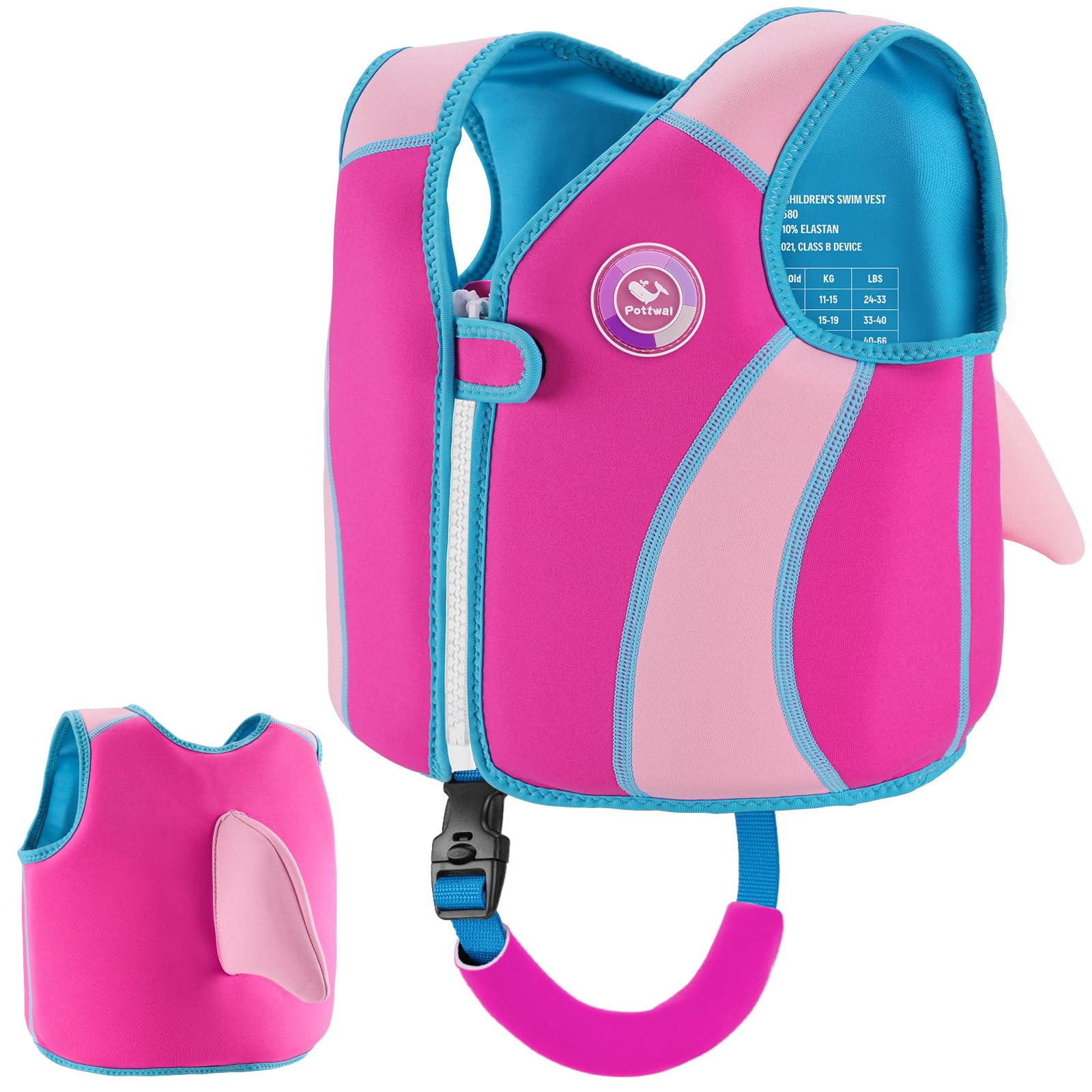 Pottwal Swim Vest for 3-6 Years (40-66LBS) - Pink 3D Fish Fin