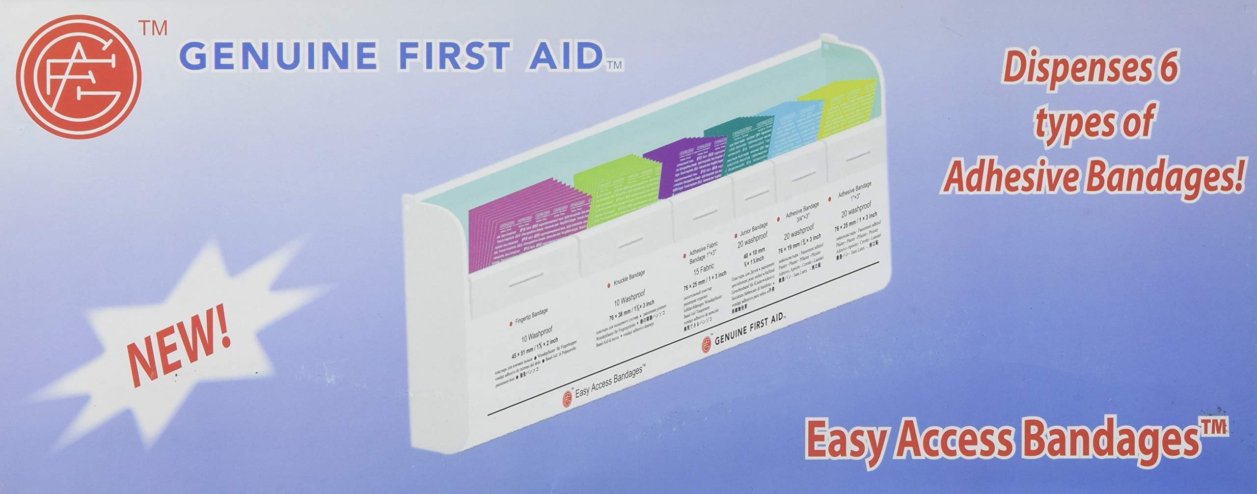 Genuine First Aid Easy Care Easy Access Bandages 6-Piece Dispenser with Mounting Hardware