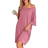Ekouaer Plus Size Nightgowns for Women Bamboo Viscose Sleepshirts Short Sleeve Nightshirt Oversized Sleepwear Sleepdress