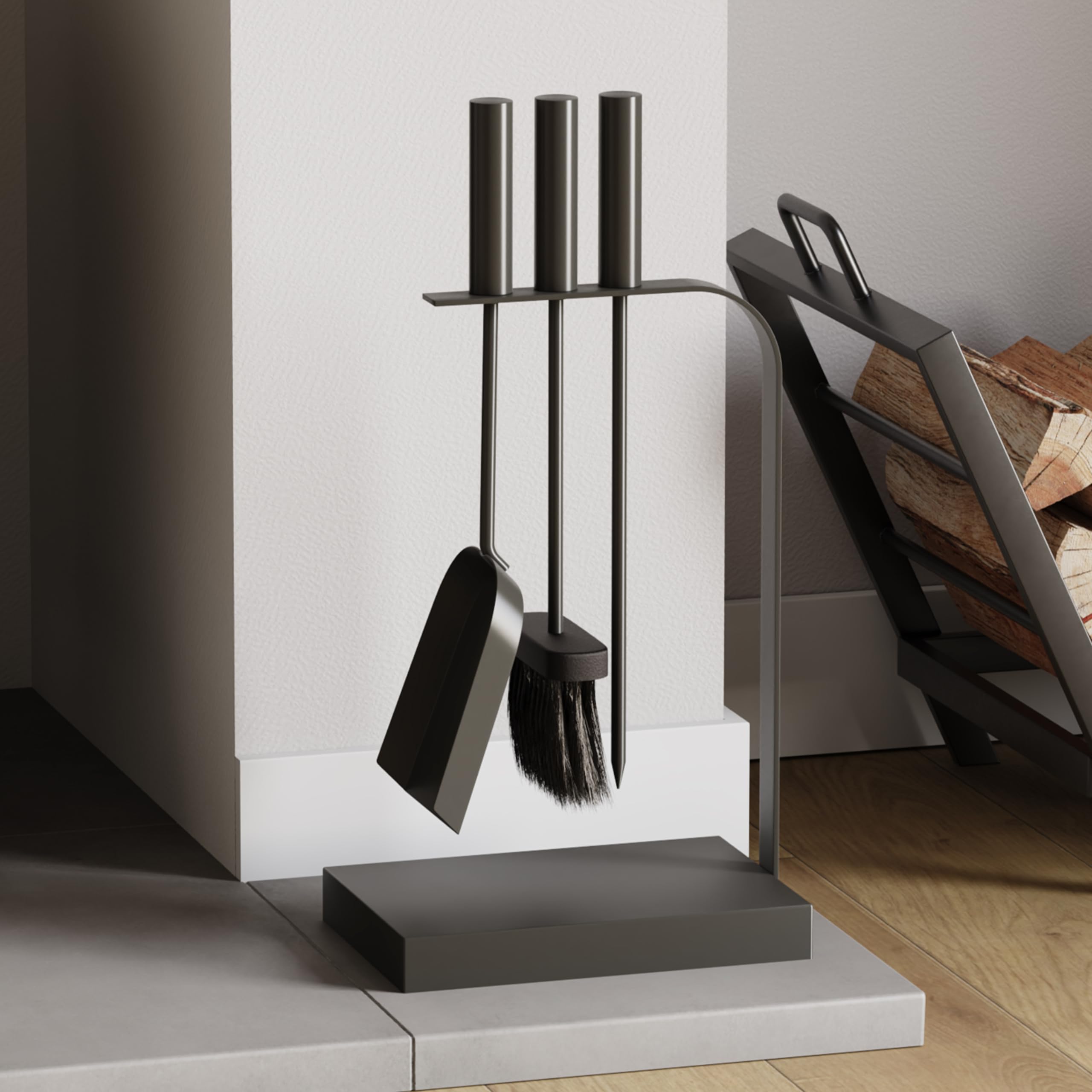 Fire Vida 4 Piece Aston Fire Companion Set, Black Fireside Fireplace