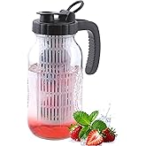 64 Oz Glass Mason Jar Water Pitcher With Infuser Half Gallon Mason Jug Carafe Wide Mouth 2 Quart Pitcher With Lid For Cold Hot Tea Coffee Lemonade beverage Breast Milk Juice Container For Fridge