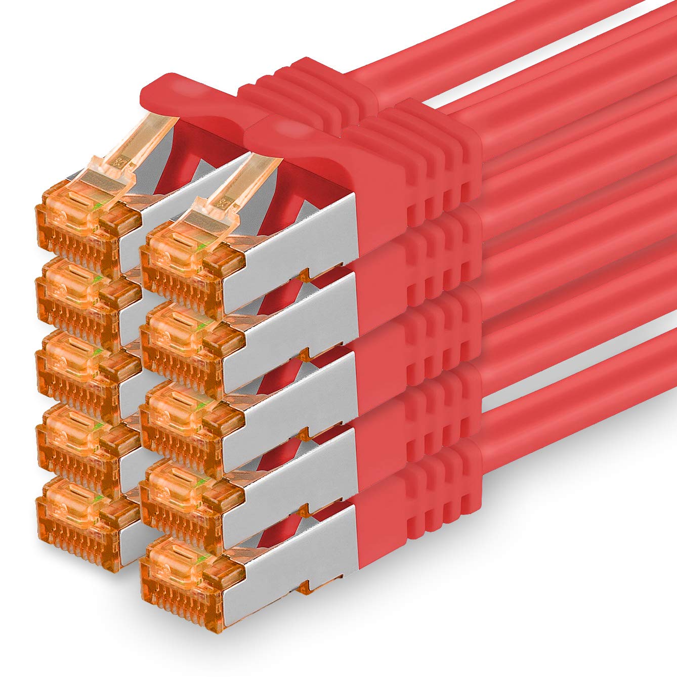 1aTTack.de 0.25 m - Cat.7 Network Cable Red - Pack of 10 Gigabit Ethernet LAN Cable 10000 Mbit S Patch Cable Cat7 Cable S FTP PIMF Shielding LSZH Cat.7 Raw Cable RJ45 Connector Cat 6a - 10 x 0.25 m