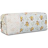 AMZMA Quilted Makeup Brush Bag, Travel Cosmetic Organizer Pouch for Brushes & Essentials, Small Cotton Floral Makeup Bag for Women Girls
