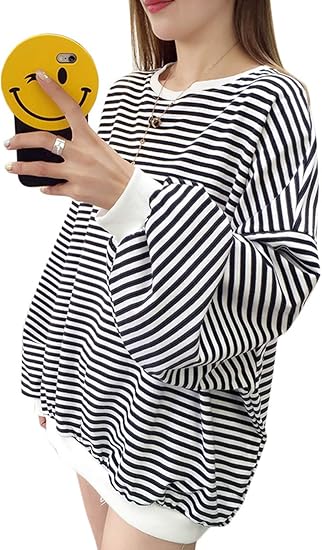 Amazon Xiaoyao トレーナー レディース 長袖 トップス ボーダー柄 ゆったり パーカー スウェット ドルマンスリーブ 韓国ファッション 秋 プルオーバー 可愛い 通学 トレーナー パーカー 通販