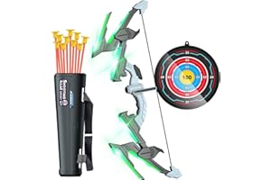 YANLLY Bow and Arrow, Led Light Up Kids Bow and Arrow Set with 10 Suction Cup Arrows, Archery Target & Arrow Case, Indoor Outdoor Toys for Boys Girls Ages 3-5 4-6 6-8 8-10 8-13