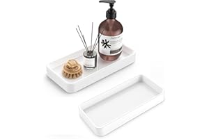 Gurygo 2 Pack 8" Ceramic Vanity Tray - Kitchen Tray for Soap Bottles - Small Rectangular Vanity Tray for Bathroom - Vanity Trays for Bathroom - Kitchen Soap Dispenser Tray,White