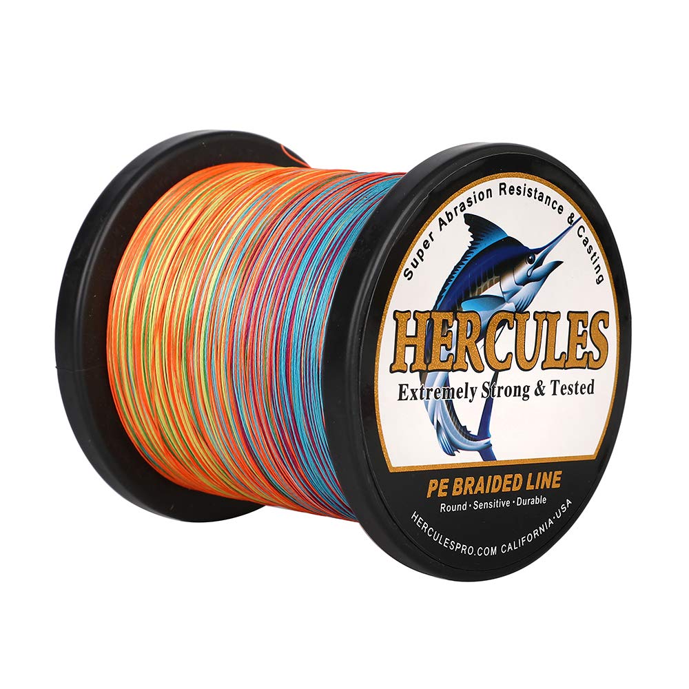 Hercules Braided Fishing Line 1500m 1640yds 6lbs-100lbs Pe Superline 4 Strands (Multicolor 30lb/13.6kg 0.28mm) — image 1