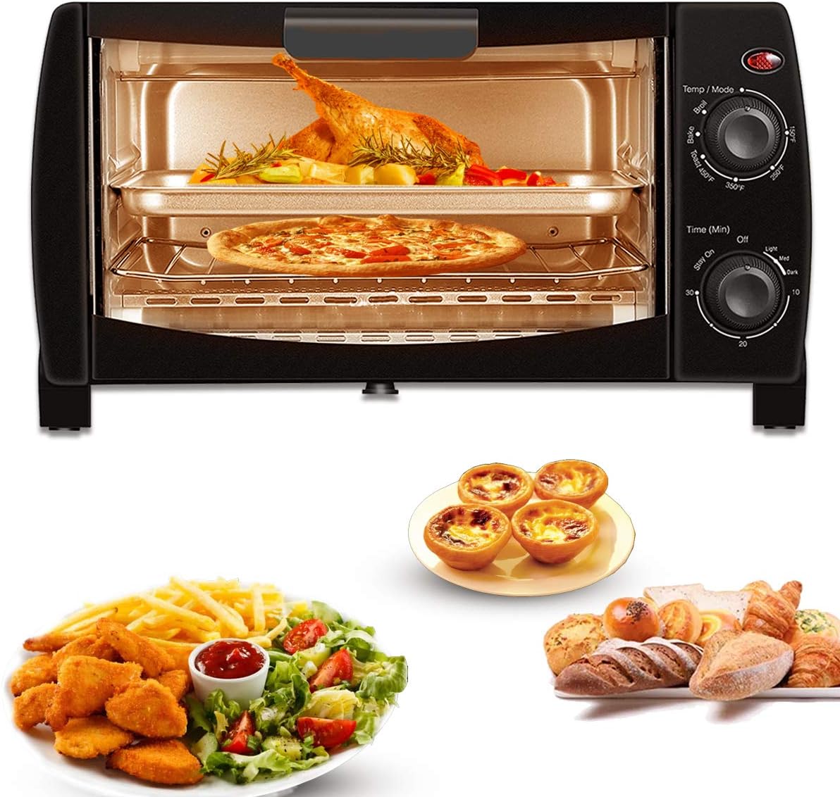 10L Compact Toaster Oven for Countertop (1000W）, Black