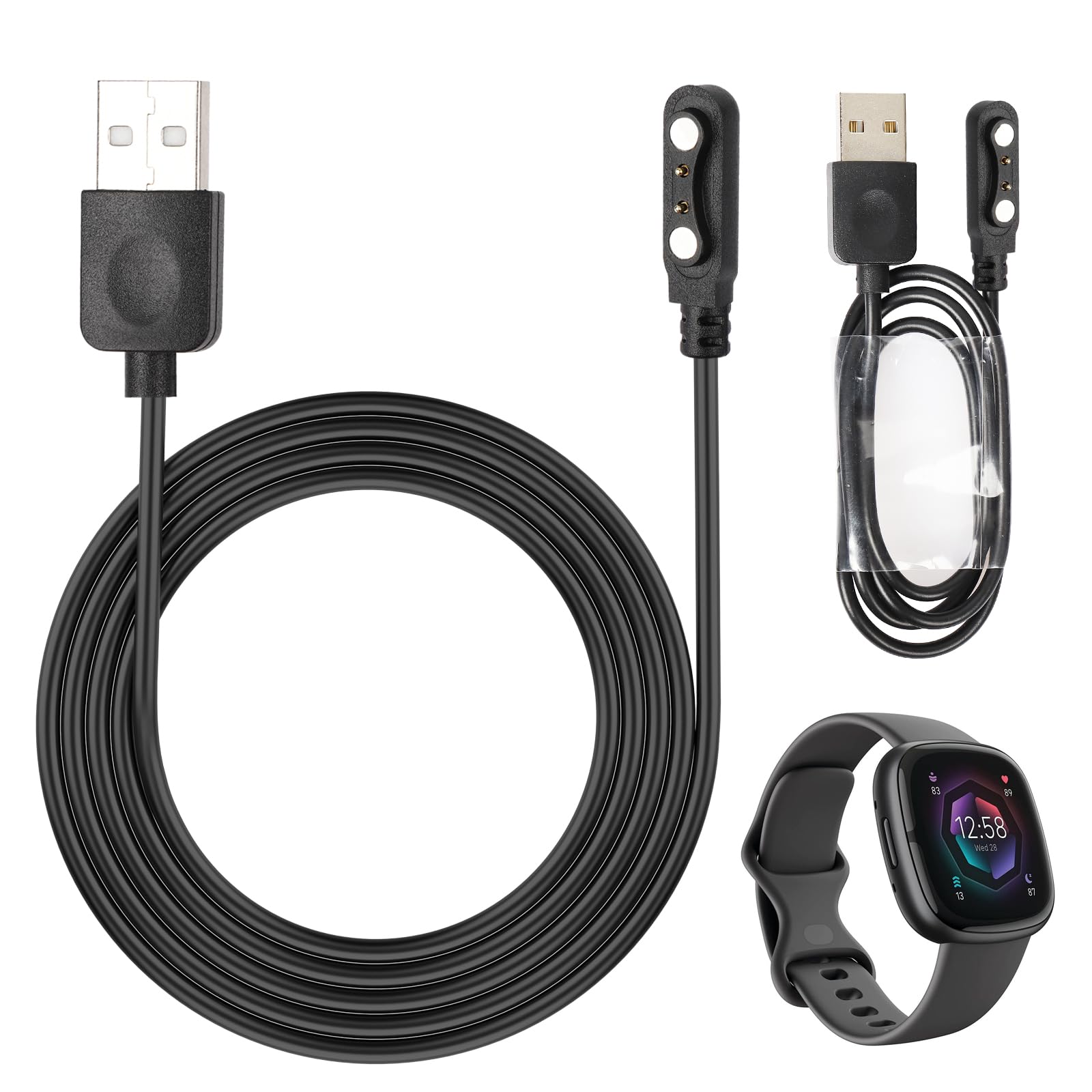 BaiWeiDun Smart Watch Charger Cable, Magnetic SmartWatch Accessories Charger Cable 2 Pin Cord, Charger Contact pin spacing 4 mm for Smart Watch, Fitness Tracker