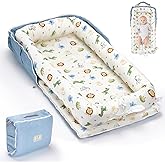 Huggynest Baby Lounger for Newborn, Portable Breathable Infant Lounger for 0-24 Months Toddler, Adjustable Size Home Travel Dual-Purpose Baby Nest (Animal Blue)