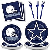 96PCS Football Party Supplies Cowboys Paper Plates and Napkins Football Themed Birthday Tableware Set Sports Party Decoration Disposable Football Dinnerware for Boys Teens Games Party Favor Serves 24