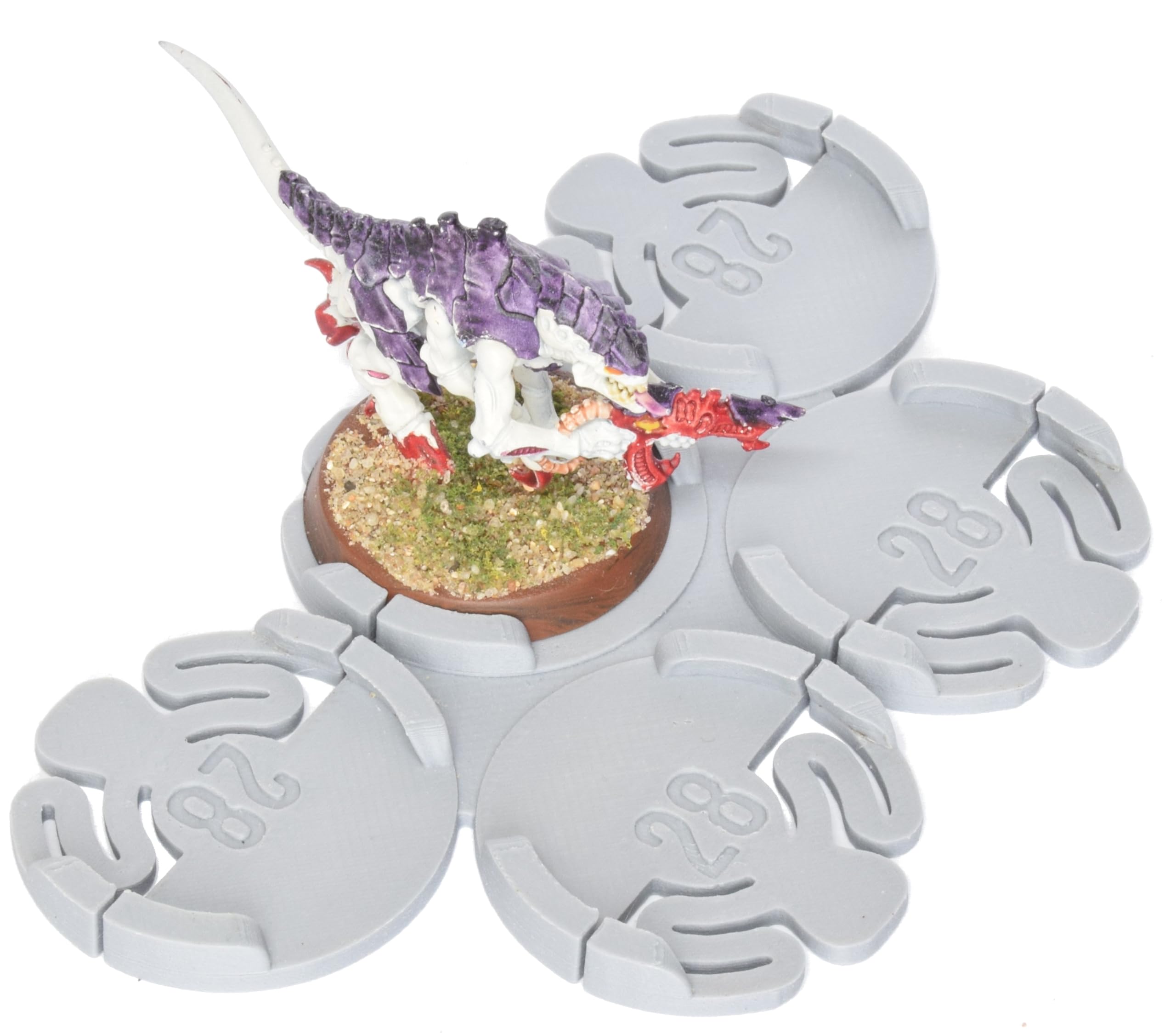 Miniature Mods - Movement Trays - 4 pack - round bases - 5 models in staggered formation - storage, transport, and organisation - Grey (28mm or 28.5mm)