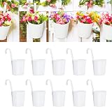 KINGLAKE 10Pcs 10cm Metal Hanging Plant Pots with Detachable Hook White Fence
