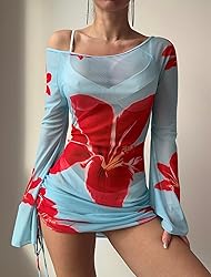 ZAFUL Womens Swimsuit Cover Up Dress Off Shoulder