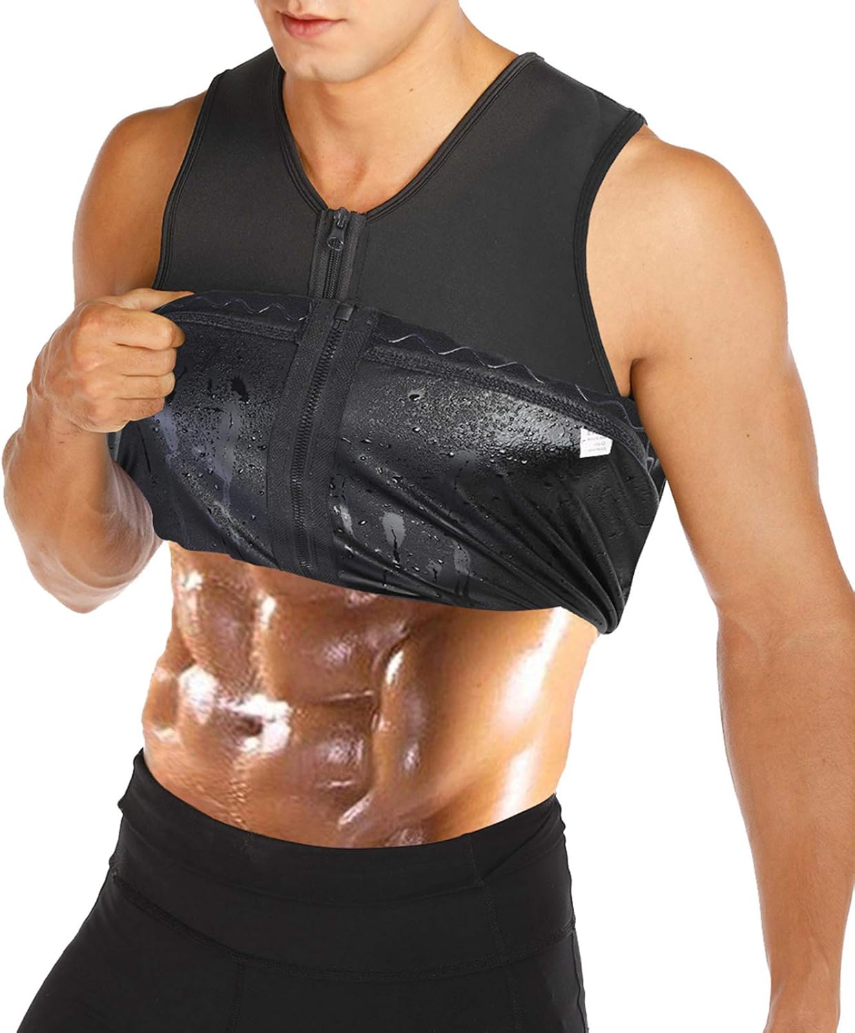 HOMETA Men Waist Trainer Sauna Vest Sweat Body Shaper Slimming Polymer Weight Loss Zipper Tank Top Premium Workout Shirt: Clothing