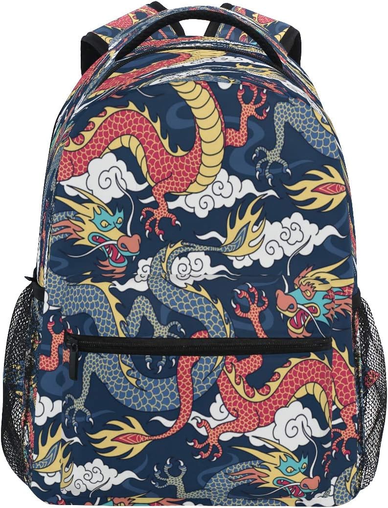 QMXO Blue Red Dragons Fighting Clouds School Backpack for Boys Girls Large Capacity Bookbag Travel Bag Shoulder College Daypack School Bag Bookbag Hiking Camping