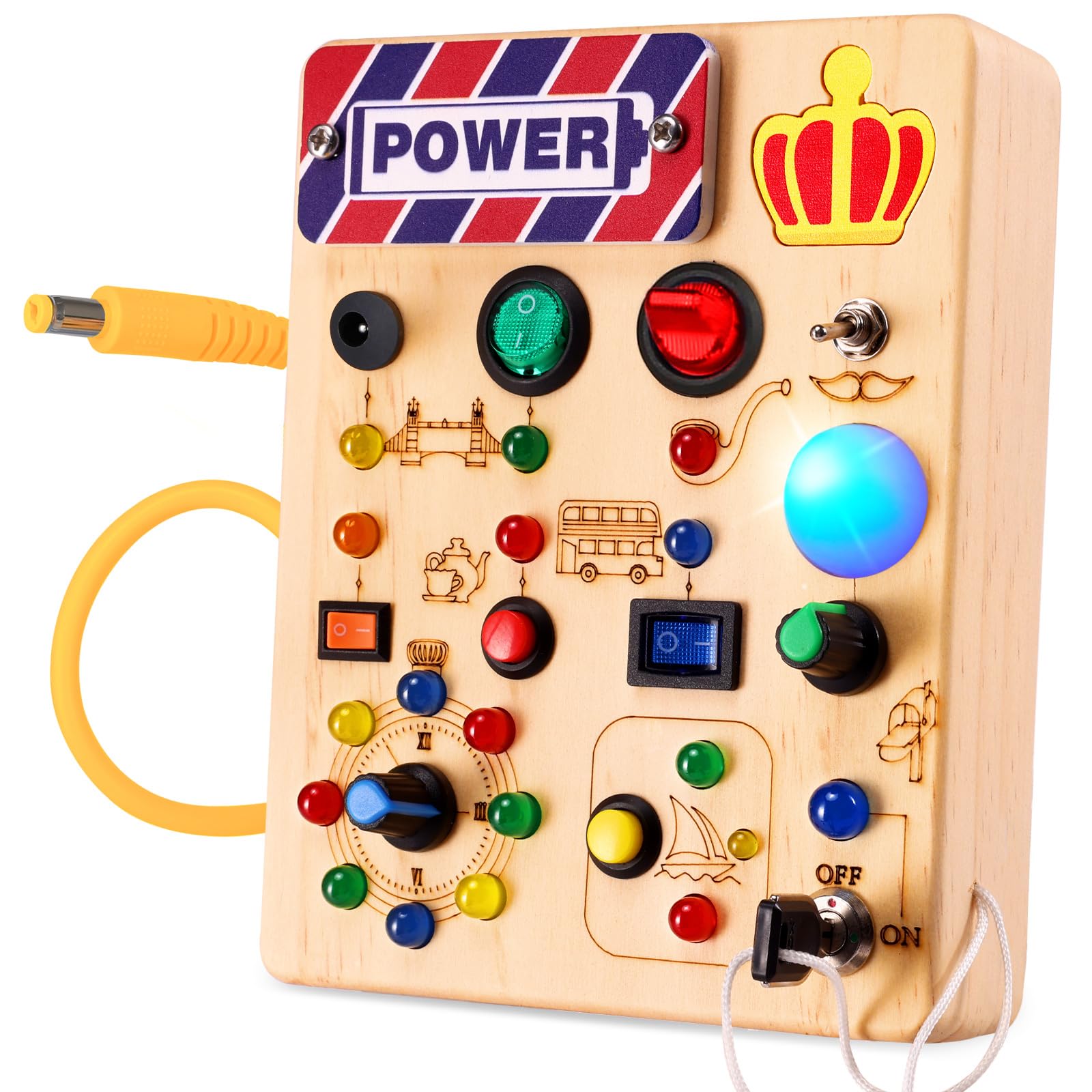 Ceoffo Montessori Busy Board for toddlers Sensory board Early Development & Activity Toys Fidget Board with 19 LED Lights Sensory toys for 2 3 4 year old boy girls