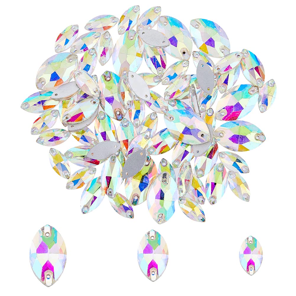 SUPERFINDINGS 85pcs 3 Styles Horse Eye Crystal Glass Rhinestones Sewing Rhinestones Flatback Stones with 2 Holes for DIY Crafts Clothes Shoes