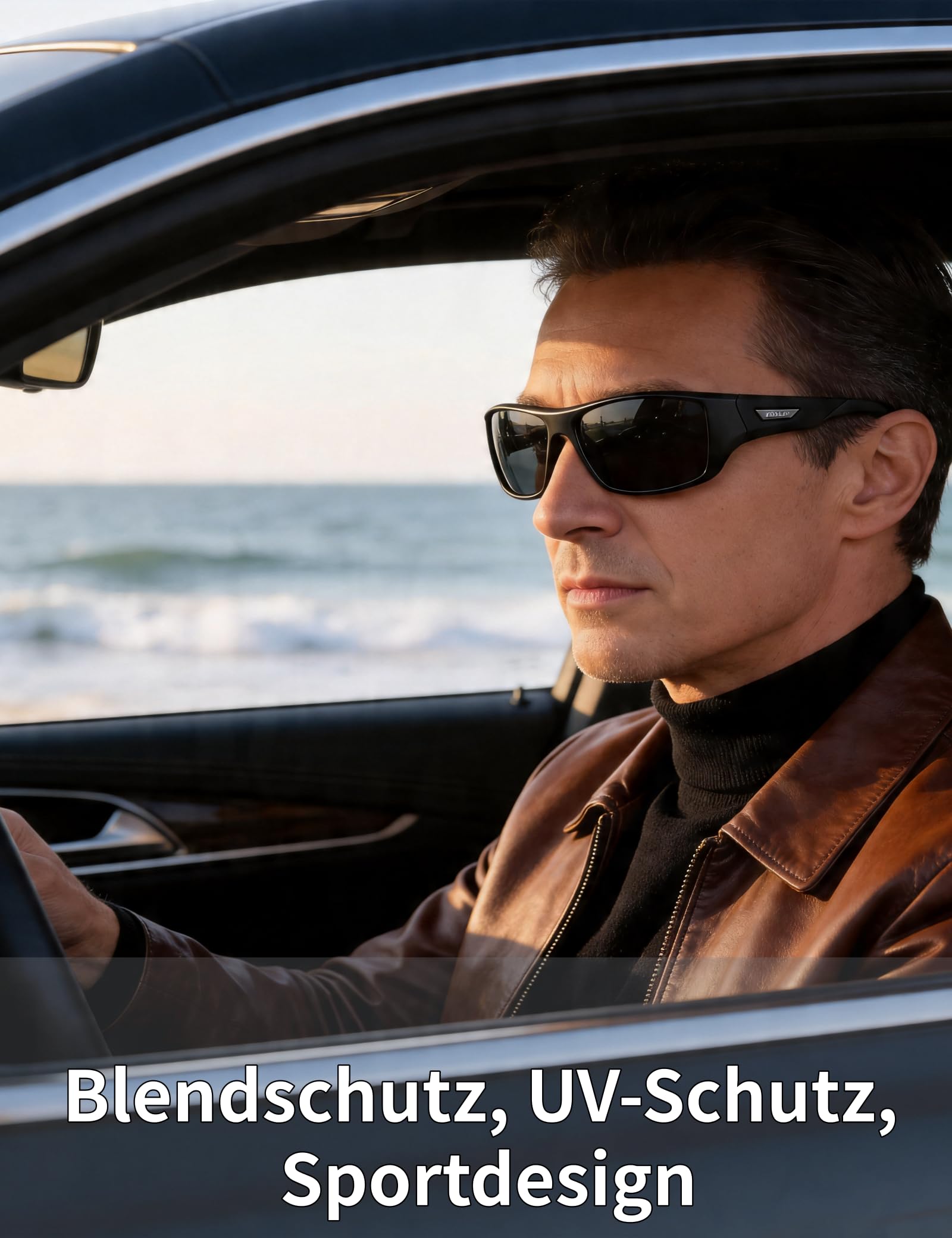 PUKCLAR Sonnenbrille Herren Polarisierte Sportbrille Radsportbrillen Fahrerbrille Damen UV400 Schutz, L, C1 Schwarzer Rahmen / Cat 3 Grau 4